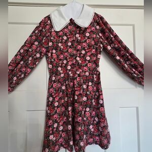 Floral Long-Sleeve Kids Dress with White Collar